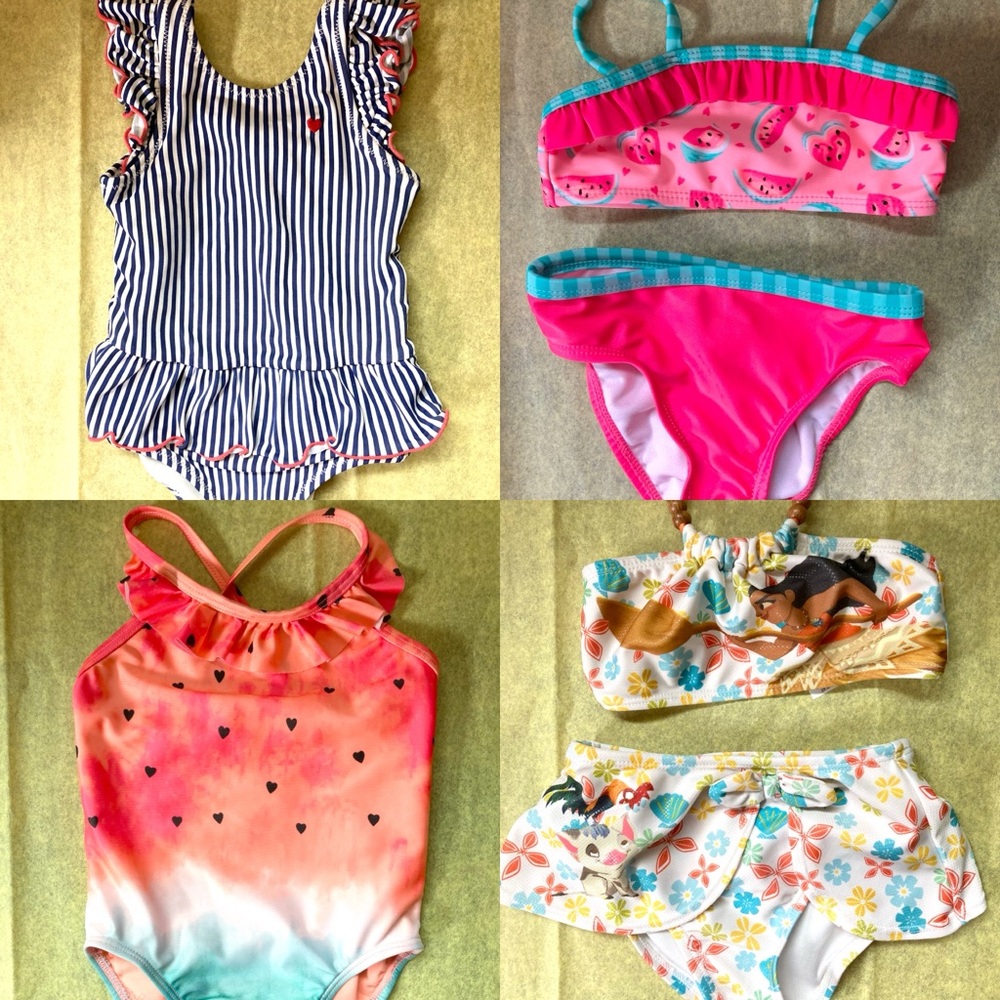 2T Bathing Suit Lot 4 Toddler Bikini Moana Watermelon One-piece Disney Carter’s
